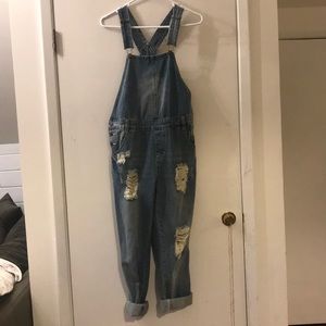 Distressed Denim Overalls, Relaxed Fit